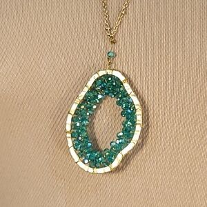 Teal Blue Crystal Beaded Necklace